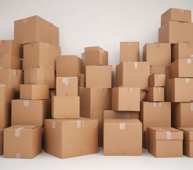 Fototapeta premium Various sizes of empty brown cardboard boxes against a white backdrop , storage, kraft