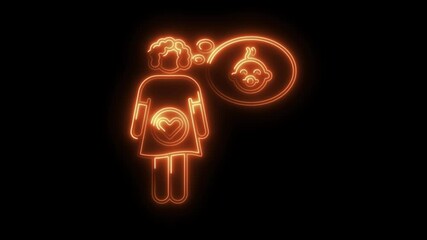 Glowing neon animation of pregnant woman and baby dream abstract concept of motherhood and pregnancy announcement
