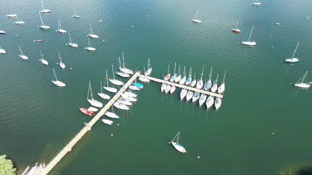 Serene Marina with Sailboats: Lake Maggiore, Arona aerial view