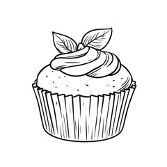 Cupcake drawing with frosting and leaves  