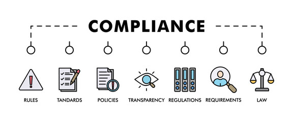 Compliance banner web icon vector illustration concept with icon of rules, standards, policies, requirements, regulations, transparency, and law