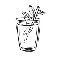 Iced tea in a glass with mint leaves and straw for the concept of travel  