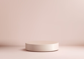 minimal beige cylindrical platform mockup on pink backdrop 3d product display elegant showcase modern clean aesthetic