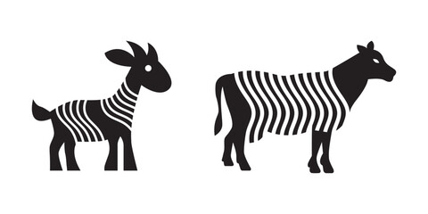 Vector illustration of a goat and cow silhouettes