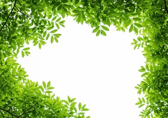 Fresh Green Leaves Frame White Background Nature Design Spring Foliage Lush Greenery Botanical