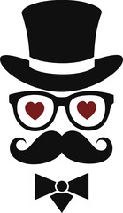 Retro hipster gentleman with a black mustache and glasses is a vintage cartoon illustration icon design