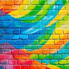 Naklejka premium Vibrant Rainbow Graffiti Brick Wall Texture