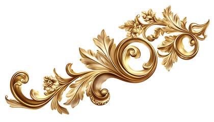Decorative golden ornament with floral elements on transparent background png cutout