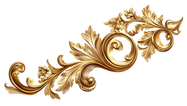 Decorative golden ornament with floral elements on transparent background png cutout