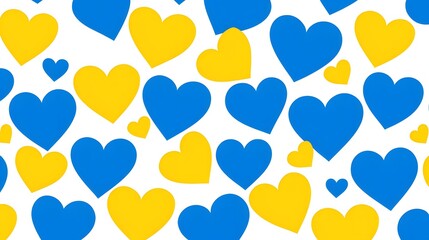Fototapeta premium Blue and Yellow Hearts Pattern Seamless Repeat Background