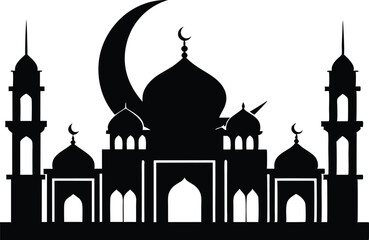 This vector illustration shows the Taj Mahal silhouette, a famous Islamic architecture and travel landmark in Agra, India