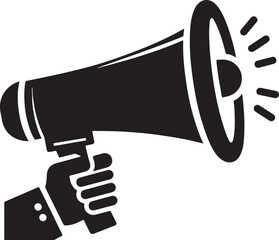Megaphone announcement silhouette vector icon. Ideal for communication, announcement, promotion, marketing, loudspeaker, public speaking, and advertising designs.