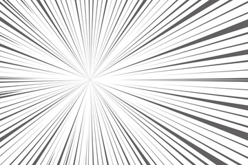 Manga speed lines effect. Anime comic radial burst background. Light rays power splash. Vector black stripes abstract perspective template.