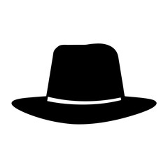 Classic black fedora hat with a thin white band, simple silhouette