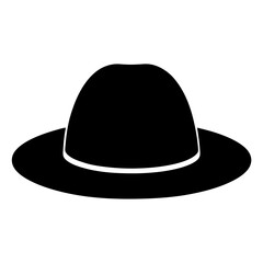 Classic black fedora hat with a thin white band, simple silhouette