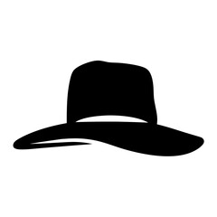 Silhouette of a stylish wide brimmed fedora hat on a white background