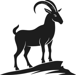 A white goat silhouette, a cute horned mammal isolated as a vector illustration