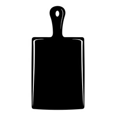 A simple black and white image of a kitchen cutting board icon