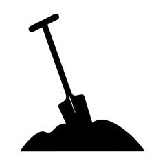 Silhouette of a shovel in the ground representing digging or construction