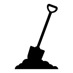 Shovel digging into a pile of dirt or ground in simple form © PixelArtBox