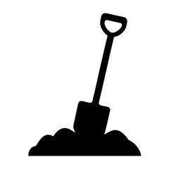 A simple black and white design featuring a shovel in dirt, digging © PixelArtBox