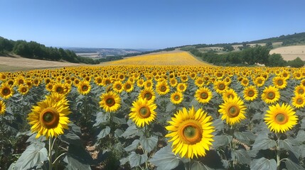Vast Sunflower Field in Summer Landscape