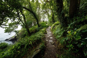 Obraz premium Feel the serenity of lush greenery surrounding the coastal path