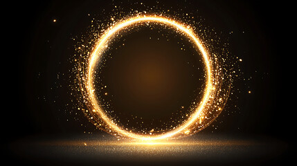 Golden circle glowing abstract design element dark background