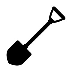 Black and white silhouette illustration of a spade shovel on a white background