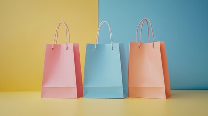 Colorful paper shopping bags, ready for your designs.  Perfect for fashion or store advertising.
