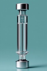 Image of a disposable syringe filled with clear liquid ready for injection - laboratory gear flu stick vial