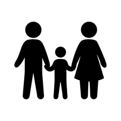 Iconic representation of a family of three holding hands together happily