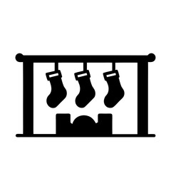 Christmas stockings hanging on the mantelpiece above the fireplace image, black and white