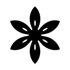 Abstract eight petal flower design in silhouette against white background