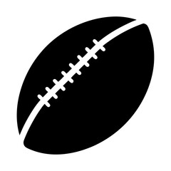 A monochrome graphic of an oval shaped football illustration with laces