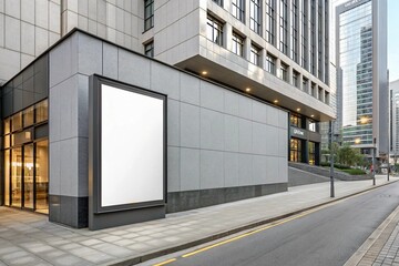 Street billboard mock up for exterior advertisement on the gray wall of an urban modern building, front view