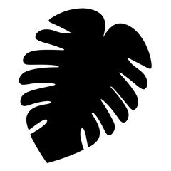 Monstera deliciosa leaf silhouette in black on white background, botanical illustration