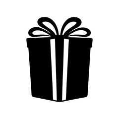 Simple and elegant black gift box icon with a bow illustration