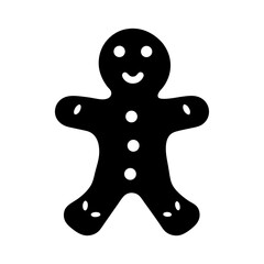 Solid black gingerbread man icon illustration for holiday season themes