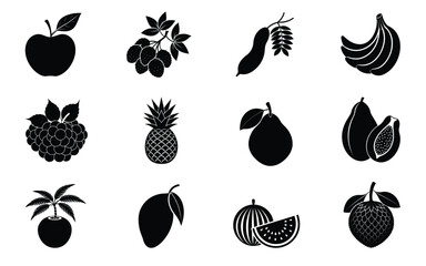 set of fruits and berries on white background