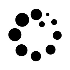 Circular Loading Icon with Varying Sizes Black Dots on White Background