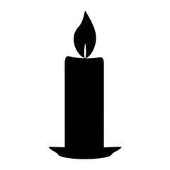 Elegant Black Candle Silhouette with a Flickering Flame on a White Background
