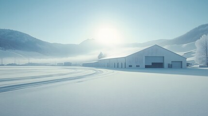 Fototapeta premium Expansive Rear View of a Large White Warehouse at Distribution Center, 
