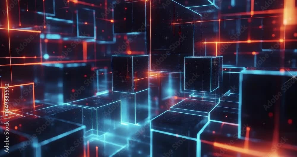 Poster digital technology concept. cubes and digital connections. abstract background. abstract modern tech