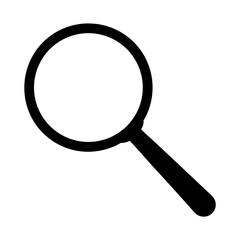 A simple illustration of a black magnifying glass on a white background