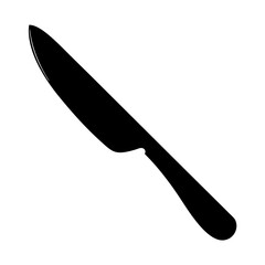 Simple black silhouette of a common kitchen knife on white background