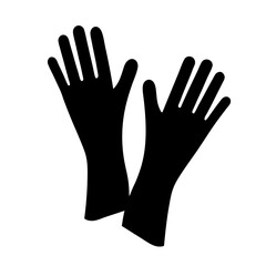 Black silhouette illustration showing a pair of protective latex gloves