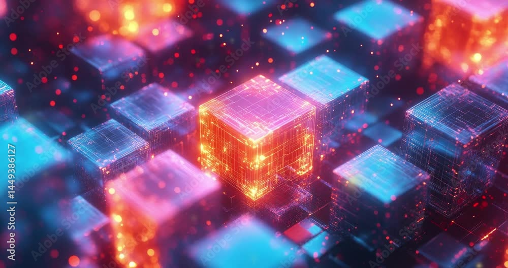 Poster digital technology concept. cubes and digital connections. abstract background. abstract modern tech