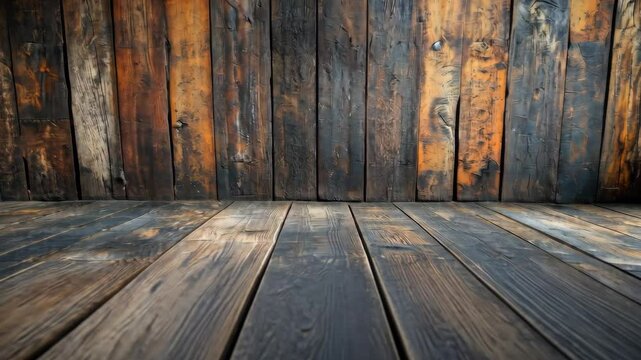 Rustic wooden background with aged planks, showing texture and depth