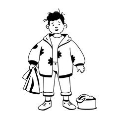 A glyph illustration of character doing street sweeping with broom
